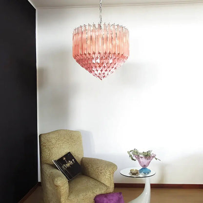 Modern Prism Pink Glass Chandelier - Elegant Design & Adjustable Heigh