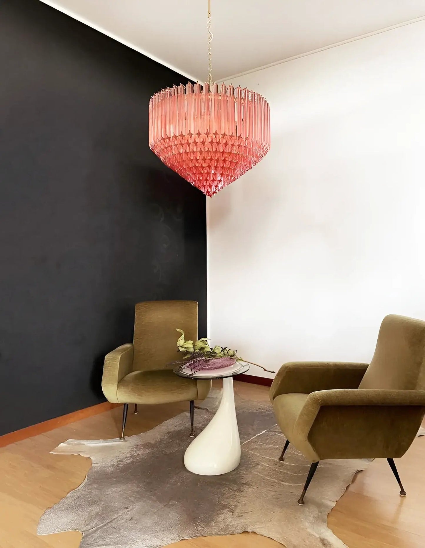 Modern Prism Pink Glass Chandelier - Elegant Design & Adjustable Heigh
