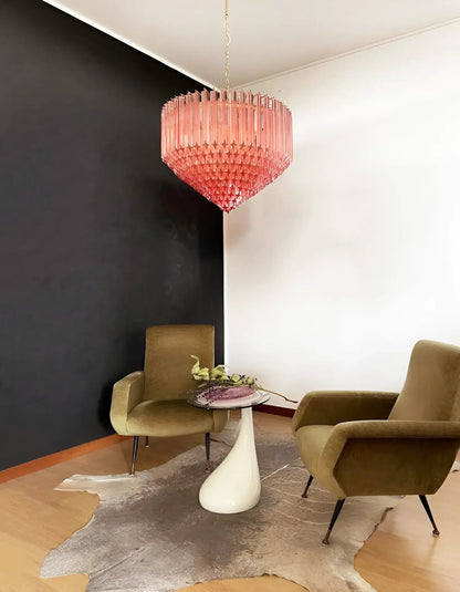 Modern Prism Pink Glass Chandelier - Elegant Design & Adjustable Heigh