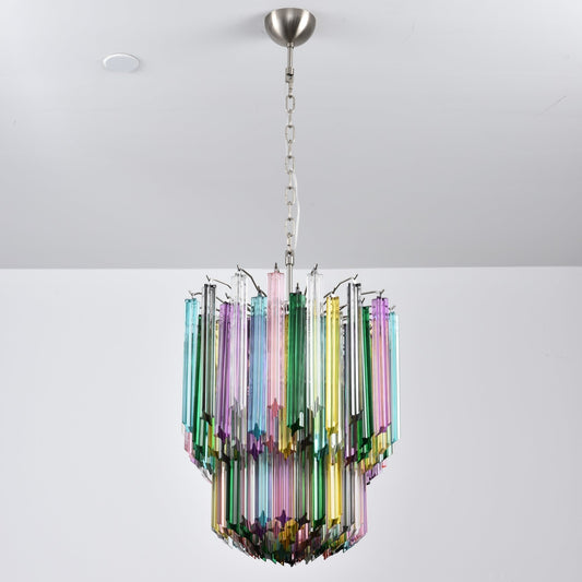 Colorful Prismatic Glass Chandelier with Adjustable Height & LED Compa