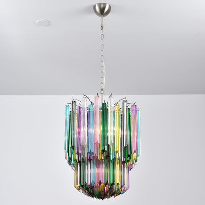 Colorful Prismatic Glass Chandelier with Adjustable Height & LED Compa