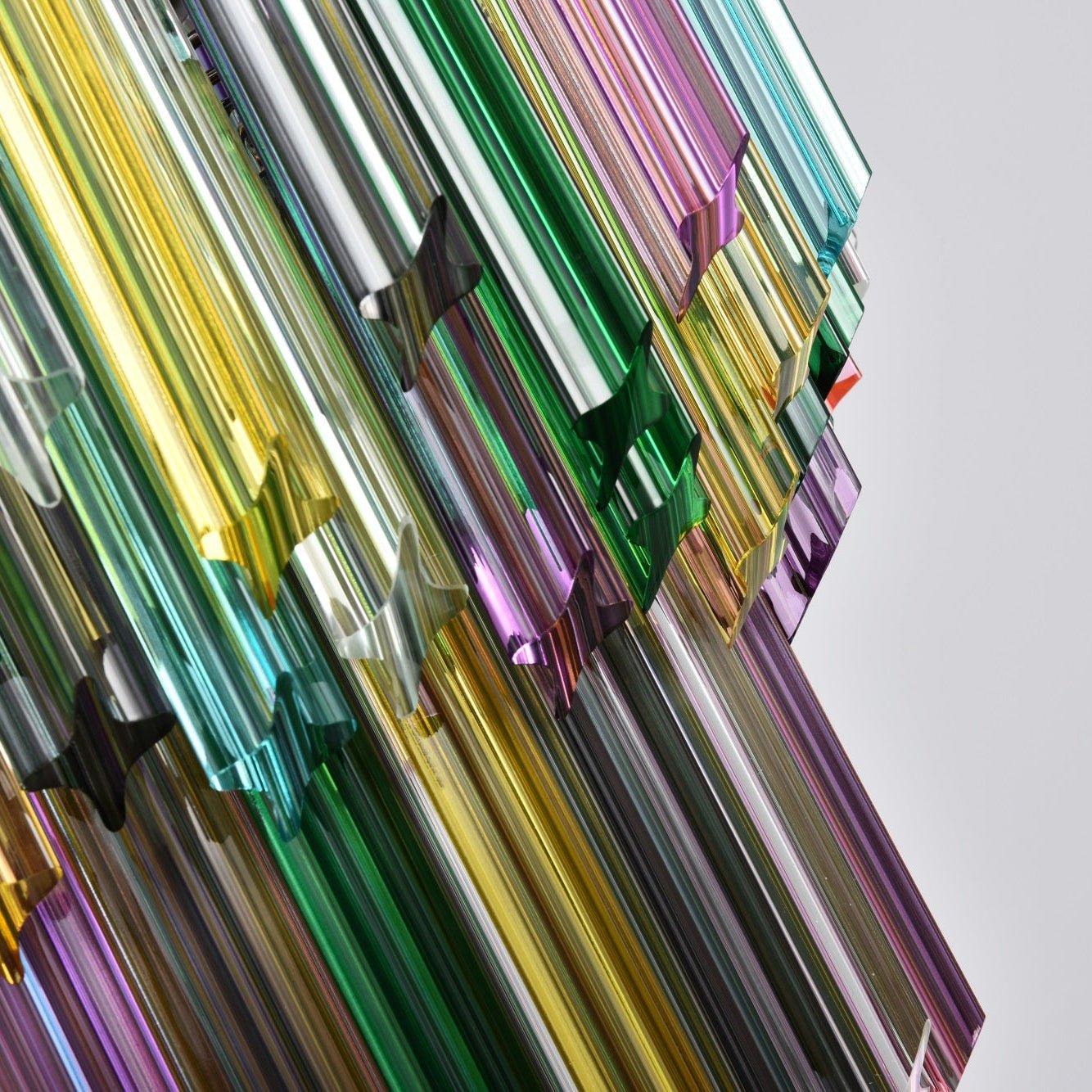 Colorful Prismatic Glass Chandelier with Adjustable Height & LED Compa