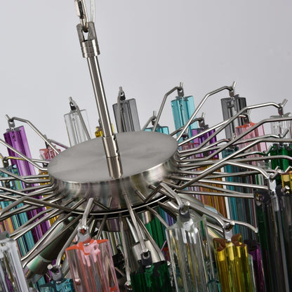 Colorful Prismatic Glass Chandelier with Adjustable Height & LED Compa
