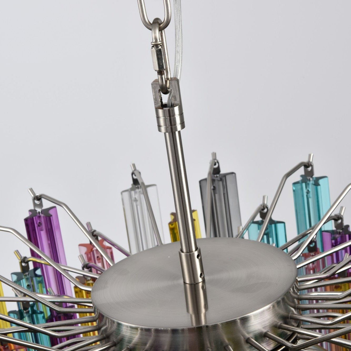 Colorful Prismatic Glass Chandelier with Adjustable Height & LED Compa