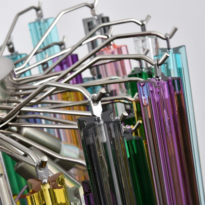 Colorful Prismatic Glass Chandelier with Adjustable Height & LED Compa