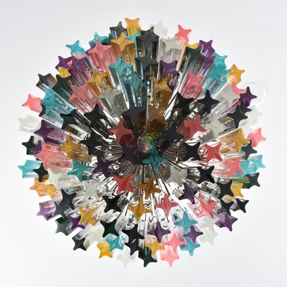 Colorful Prismatic Glass Chandelier with Adjustable Height & LED Compa