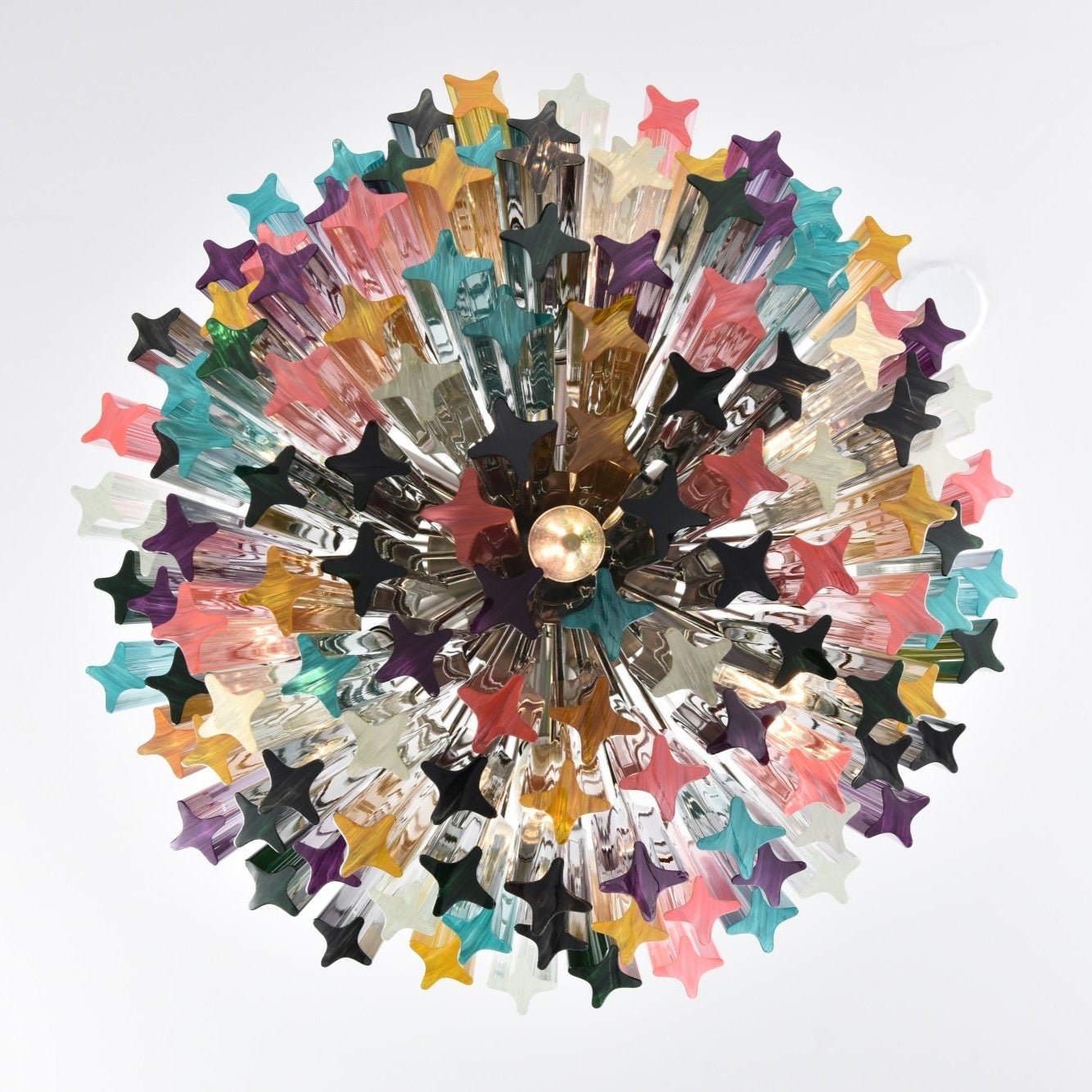 Colorful Prismatic Glass Chandelier with Adjustable Height & LED Compa
