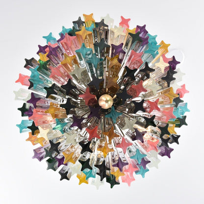 Colorful Prismatic Glass Chandelier with Adjustable Height & LED Compa