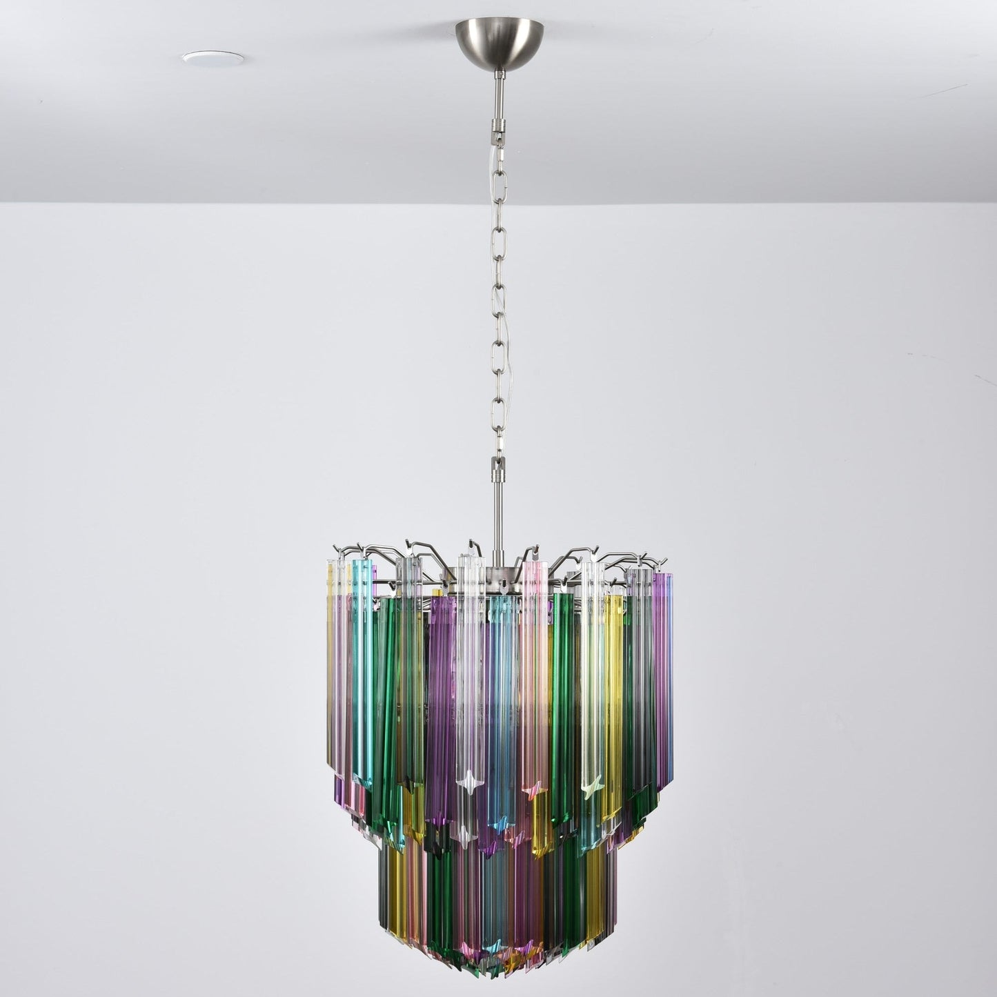 Colorful Prismatic Glass Chandelier with Adjustable Height & LED Compa
