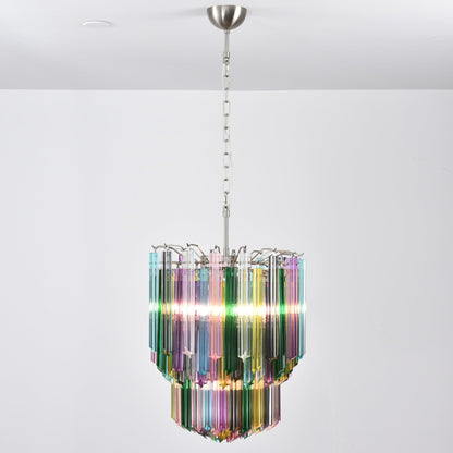 Colorful Prismatic Glass Chandelier with Adjustable Height & LED Compa