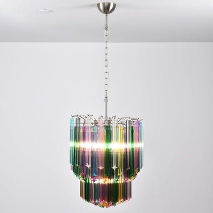 Colorful Prismatic Glass Chandelier with Adjustable Height & LED Compa