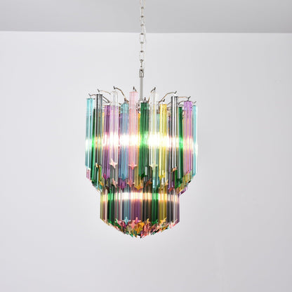 Colorful Prismatic Glass Chandelier with Adjustable Height & LED Compa