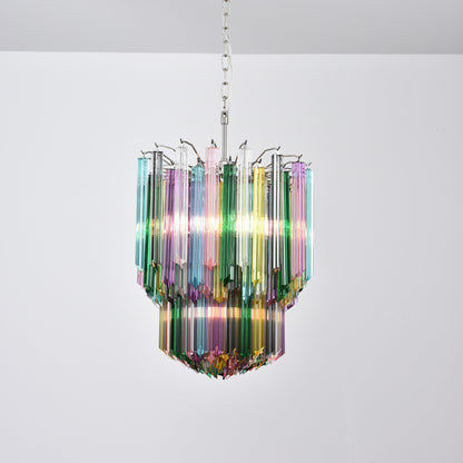 Colorful Prismatic Glass Chandelier with Adjustable Height & LED Compa