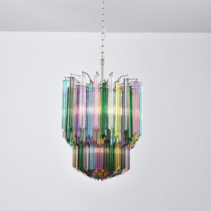 Colorful Prismatic Glass Chandelier with Adjustable Height & LED Compa