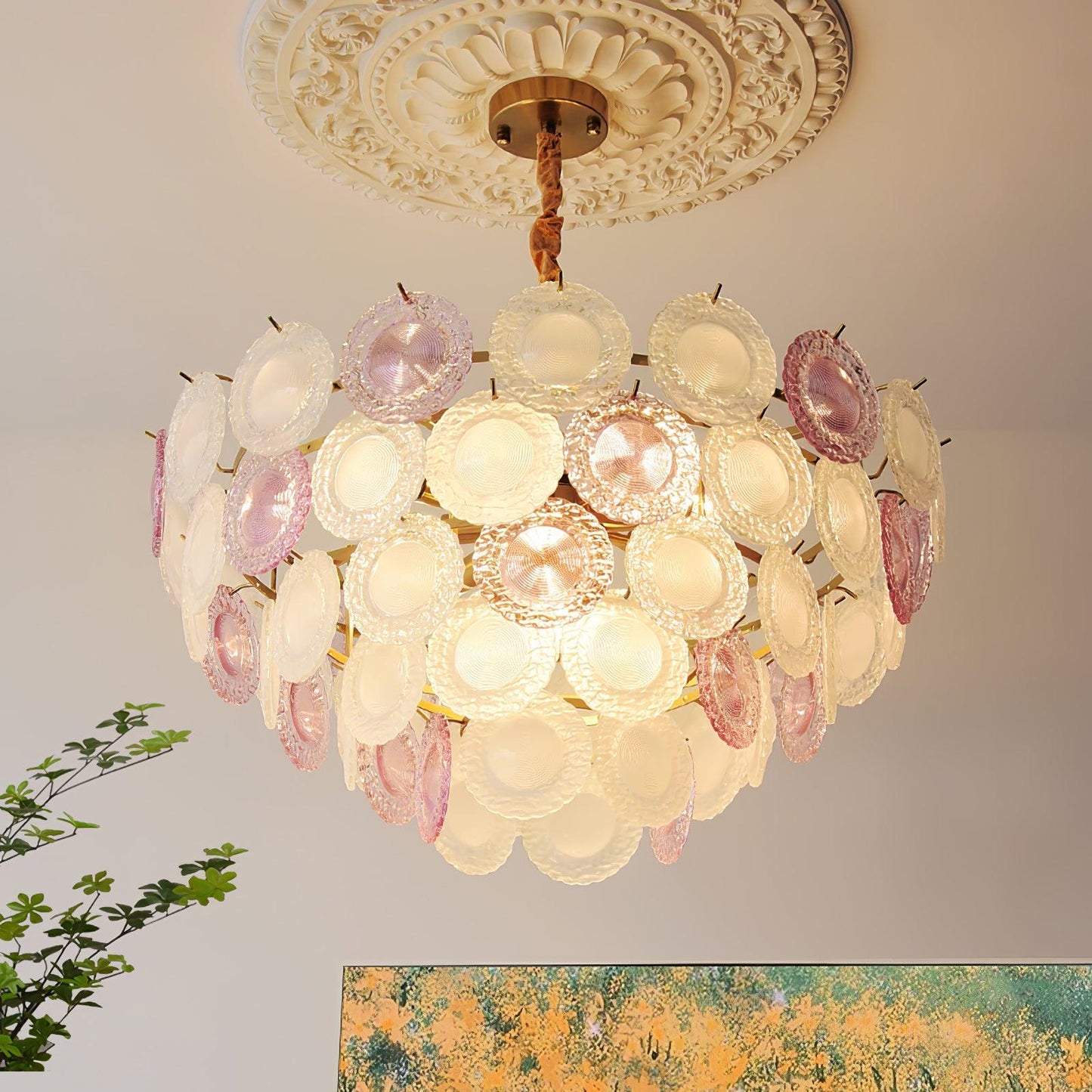 Elegant Rainbow Chandelier with Dimmable LED Lights and Crystal Accent