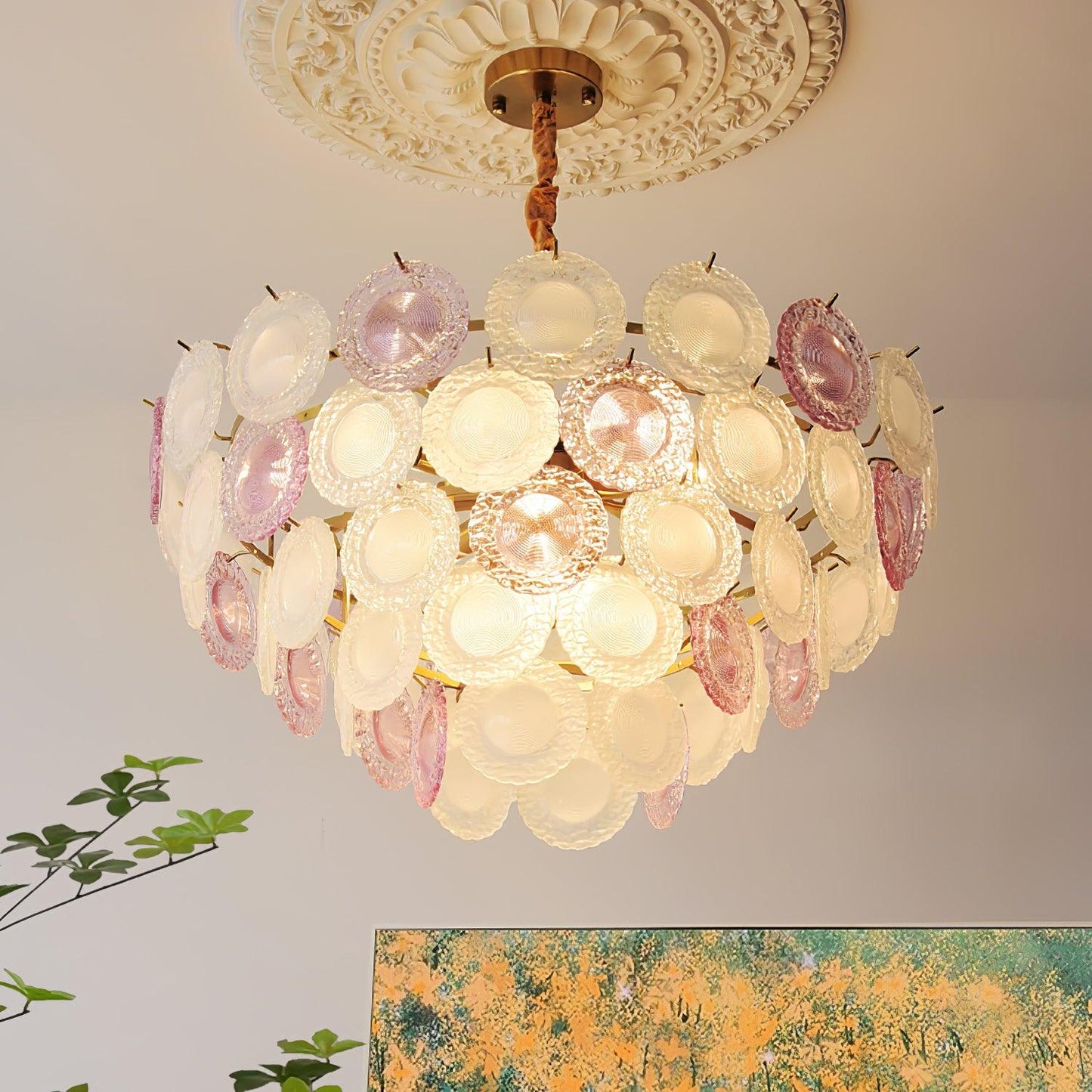Elegant Rainbow Chandelier with Dimmable LED Lights and Crystal Accent