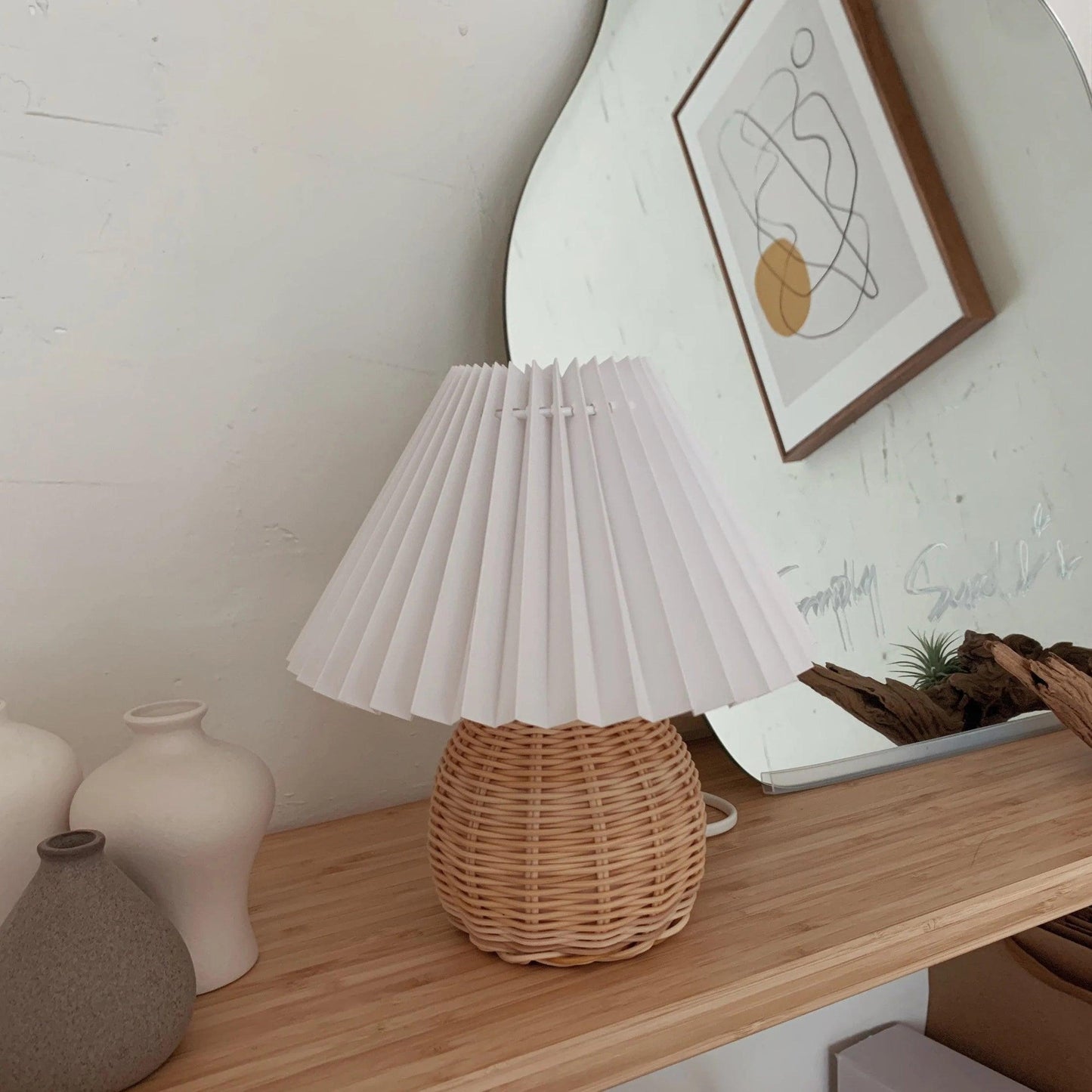 Rattan Pleated Table Lamp - Soft Ambient Lighting & Adjustable Brightn