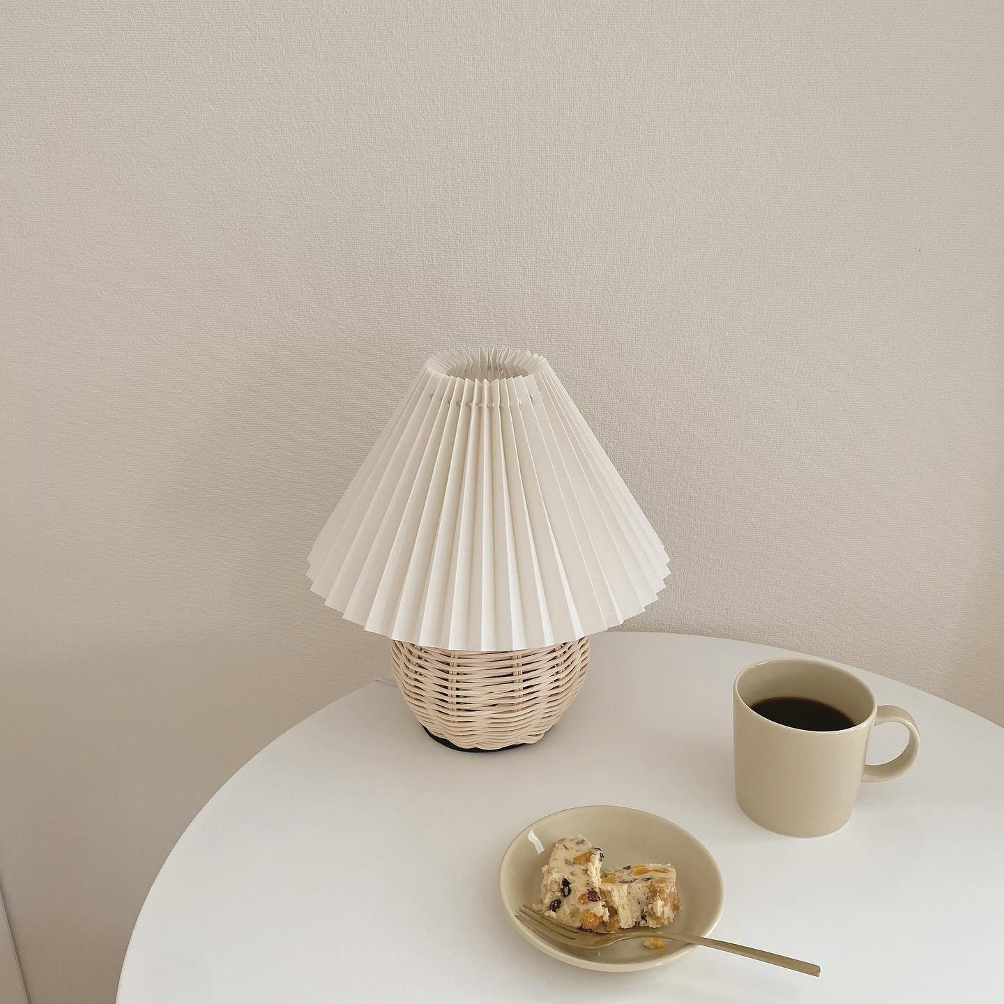 Rattan Pleated Table Lamp - Soft Ambient Lighting & Adjustable Brightn