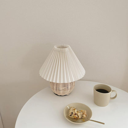 Rattan Pleated Table Lamp - Soft Ambient Lighting & Adjustable Brightn