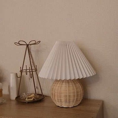 Rattan Pleated Table Lamp - Soft Ambient Lighting & Adjustable Brightn