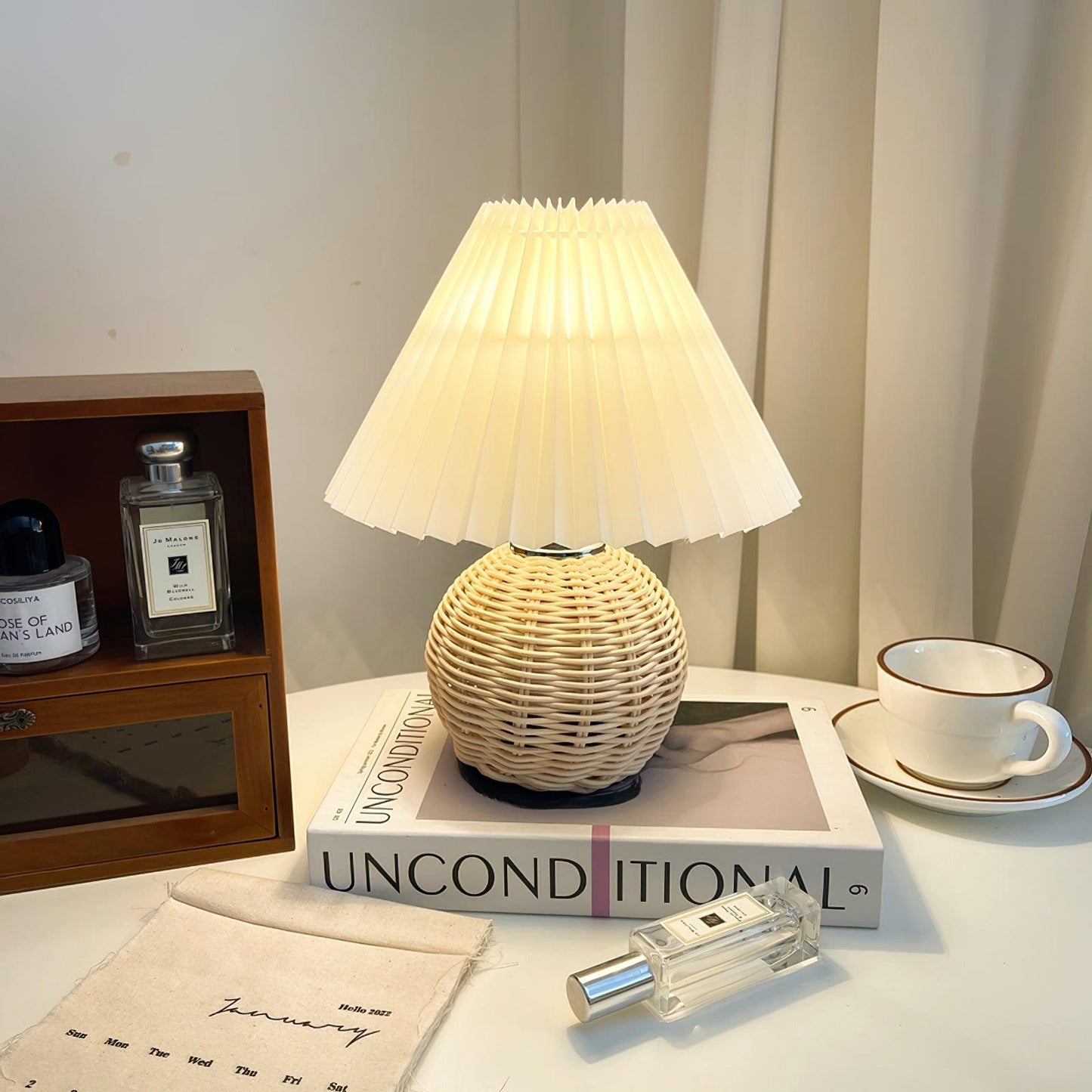 Rattan Pleated Table Lamp - Soft Ambient Lighting & Adjustable Brightn