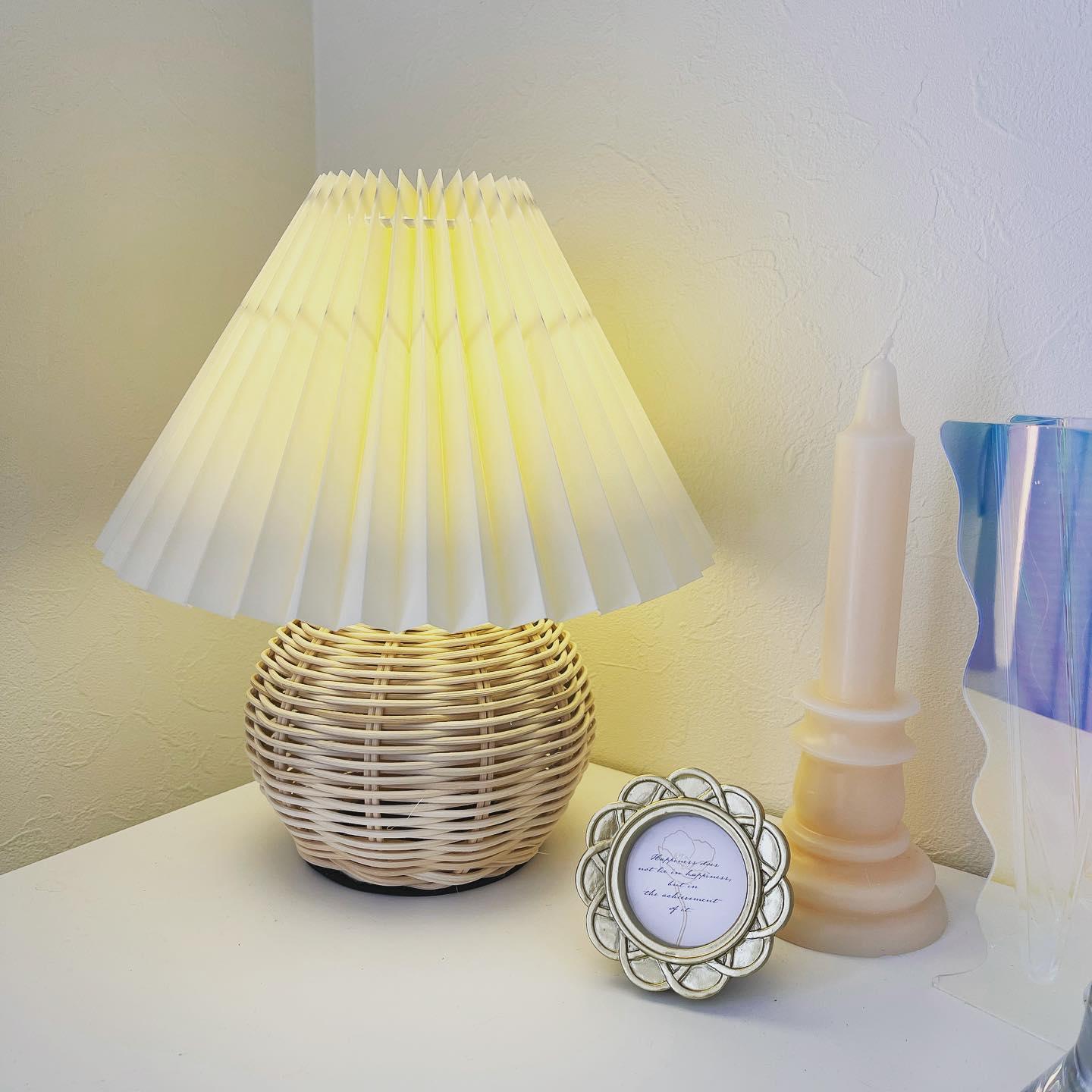 Rattan Pleated Table Lamp - Soft Ambient Lighting & Adjustable Brightn