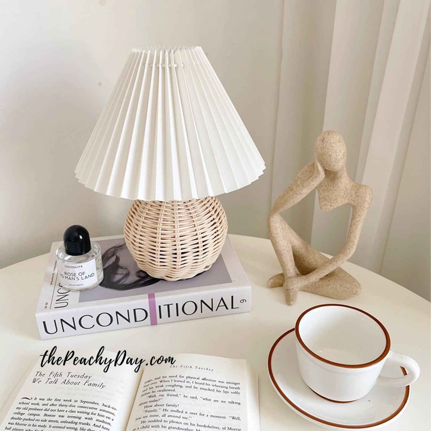 Rattan Pleated Table Lamp - Soft Ambient Lighting & Adjustable Brightn