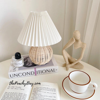 Rattan Pleated Table Lamp - Soft Ambient Lighting & Adjustable Brightn