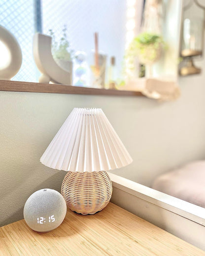 Rattan Pleated Table Lamp - Soft Ambient Lighting & Adjustable Brightn