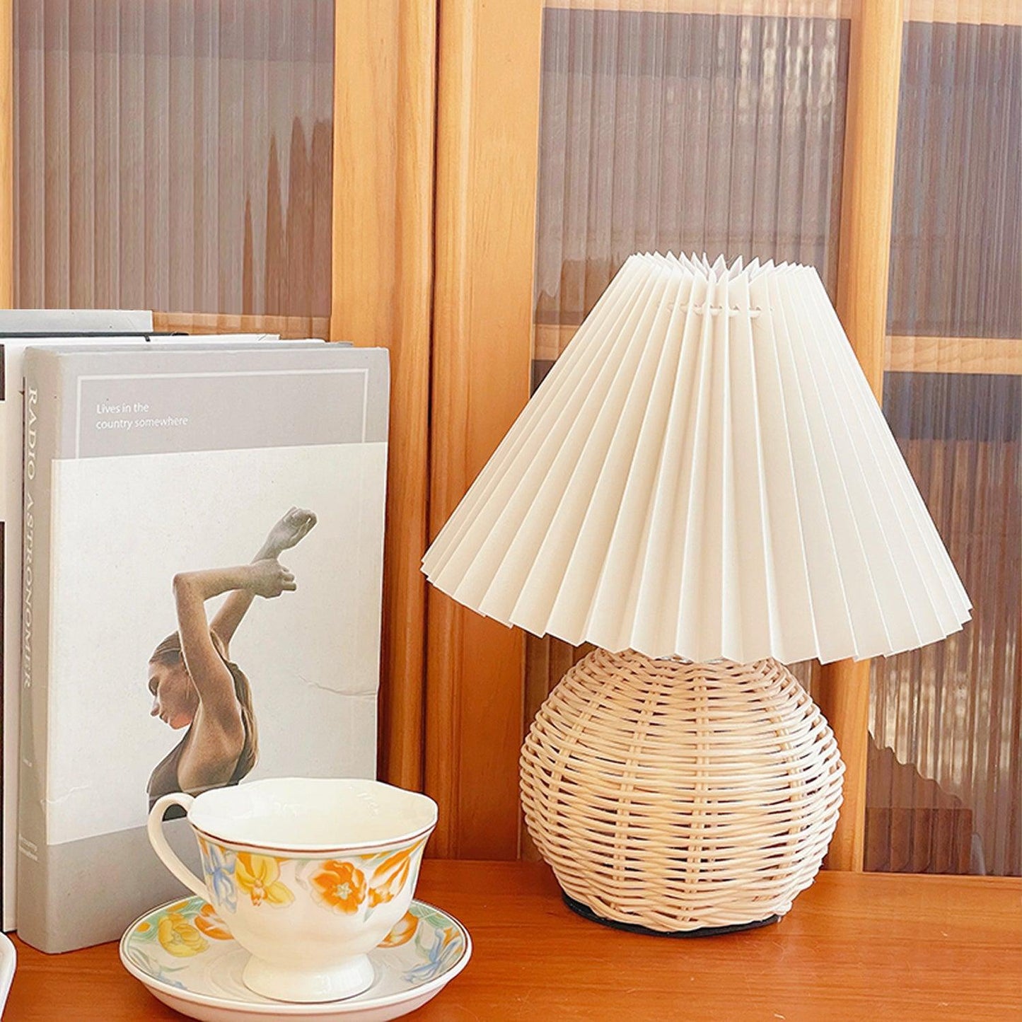 Rattan Pleated Table Lamp - Soft Ambient Lighting & Adjustable Brightn