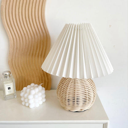 Rattan Pleated Table Lamp - Soft Ambient Lighting & Adjustable Brightn