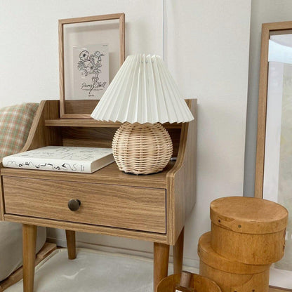 Rattan Pleated Table Lamp - Soft Ambient Lighting & Adjustable Brightn