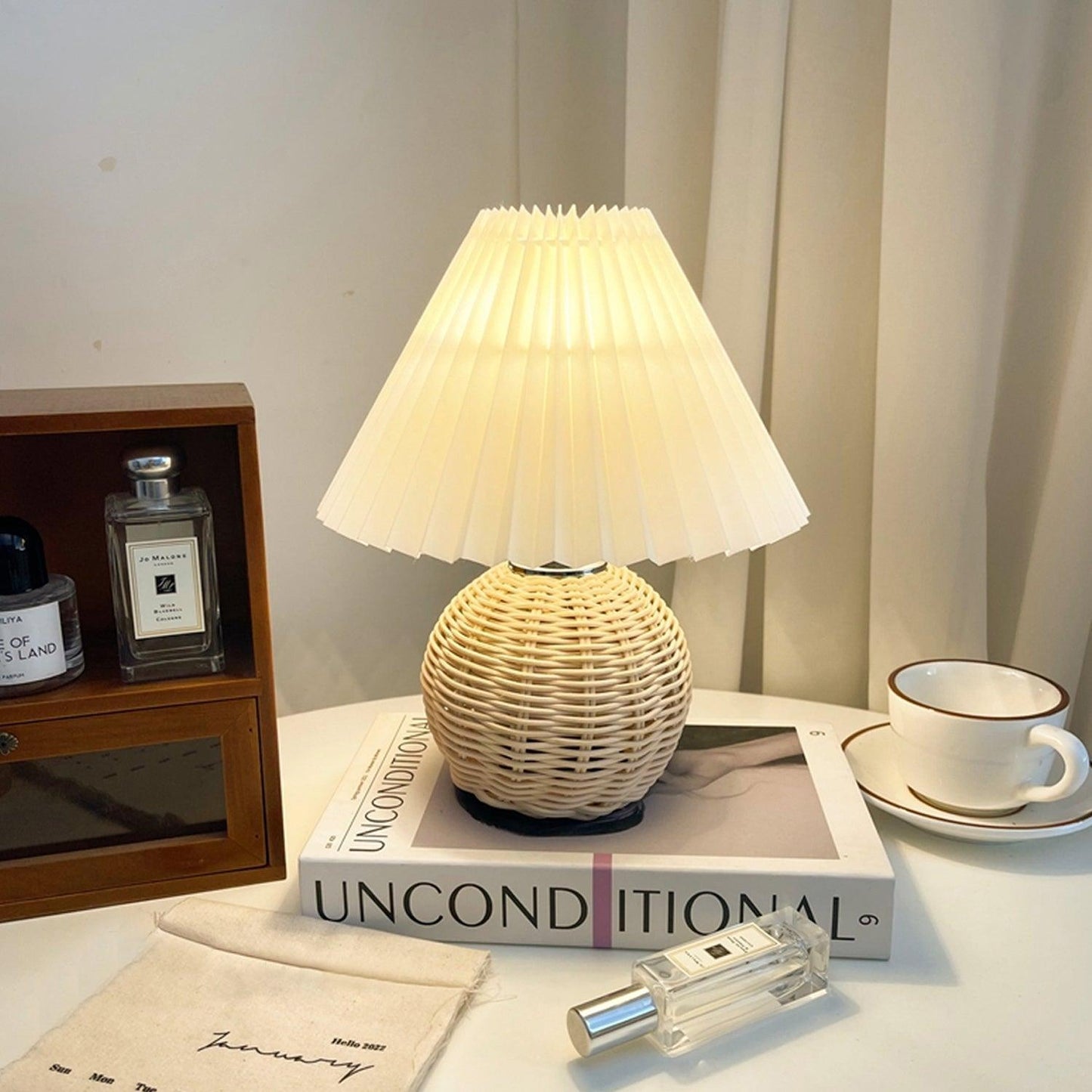 Rattan Pleated Table Lamp - Soft Ambient Lighting & Adjustable Brightn