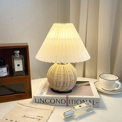Rattan Pleated Table Lamp - Soft Ambient Lighting & Adjustable Brightn