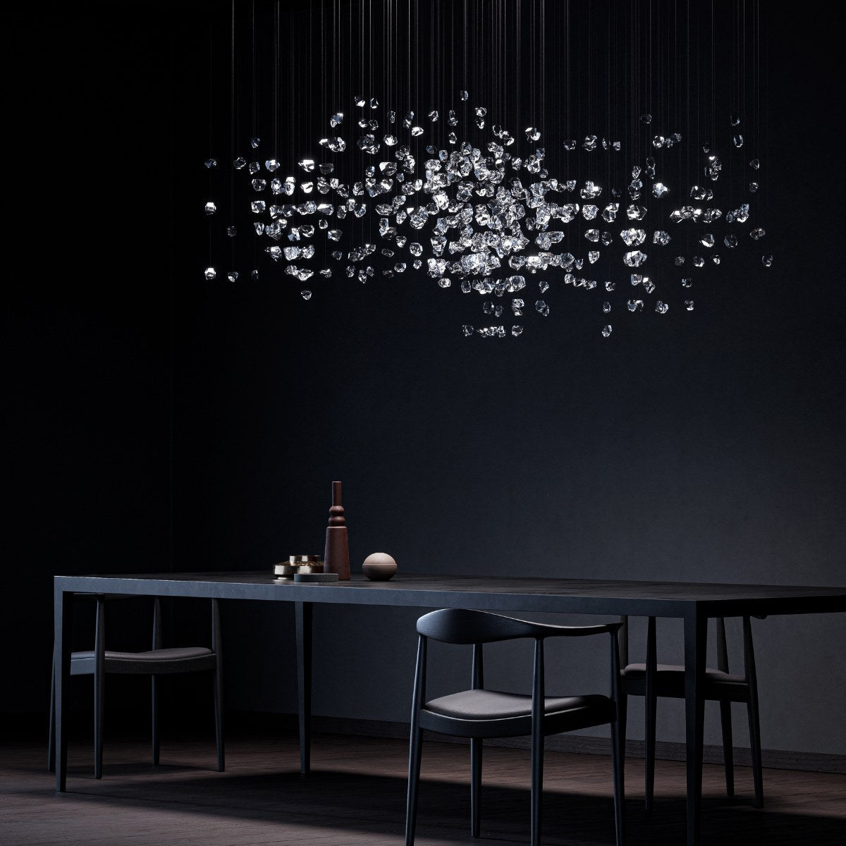 Customizable Raw Crystal Chandelier with Adjustable Height & Dimmable