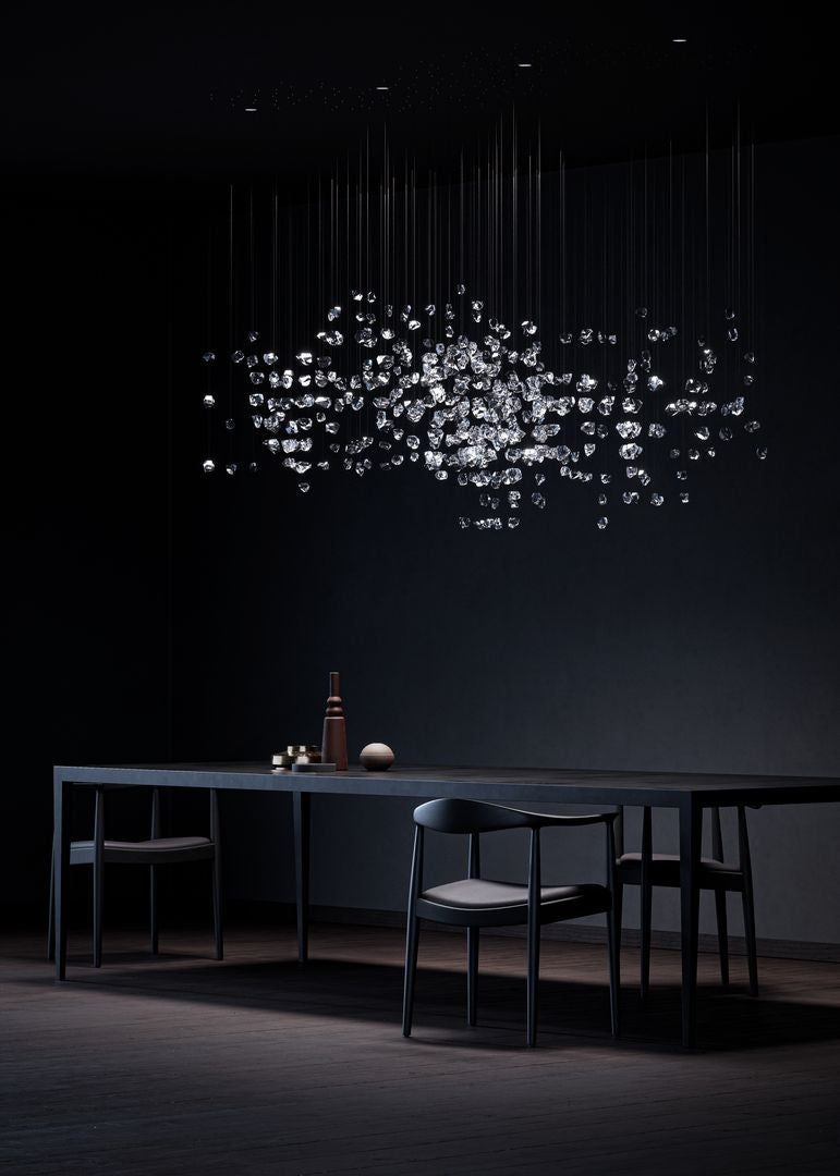 Customizable Raw Crystal Chandelier with Adjustable Height & Dimmable