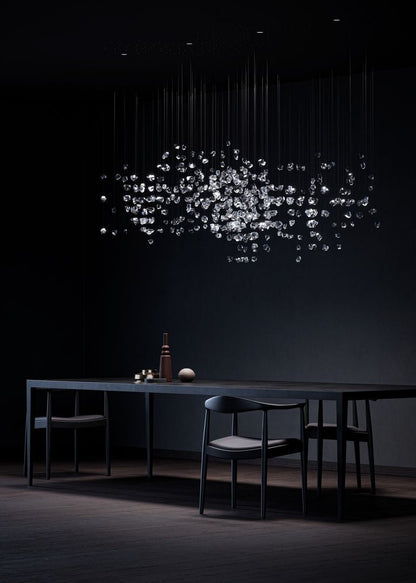 Customizable Raw Crystal Chandelier with Adjustable Height & Dimmable