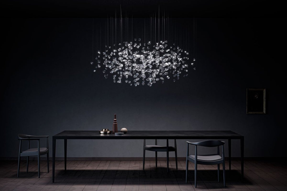 Customizable Raw Crystal Chandelier with Adjustable Height & Dimmable