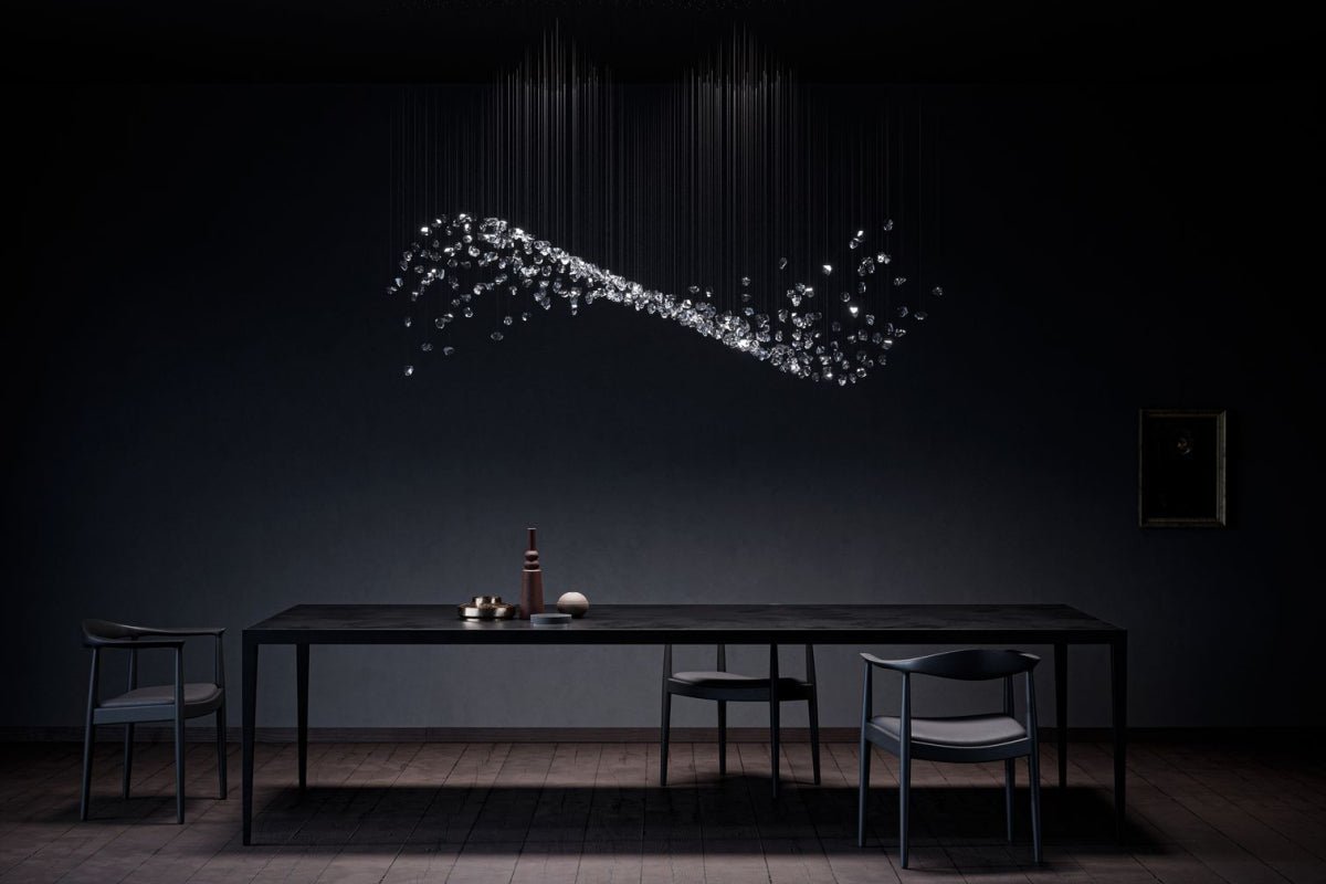Customizable Raw Crystal Chandelier with Adjustable Height & Dimmable