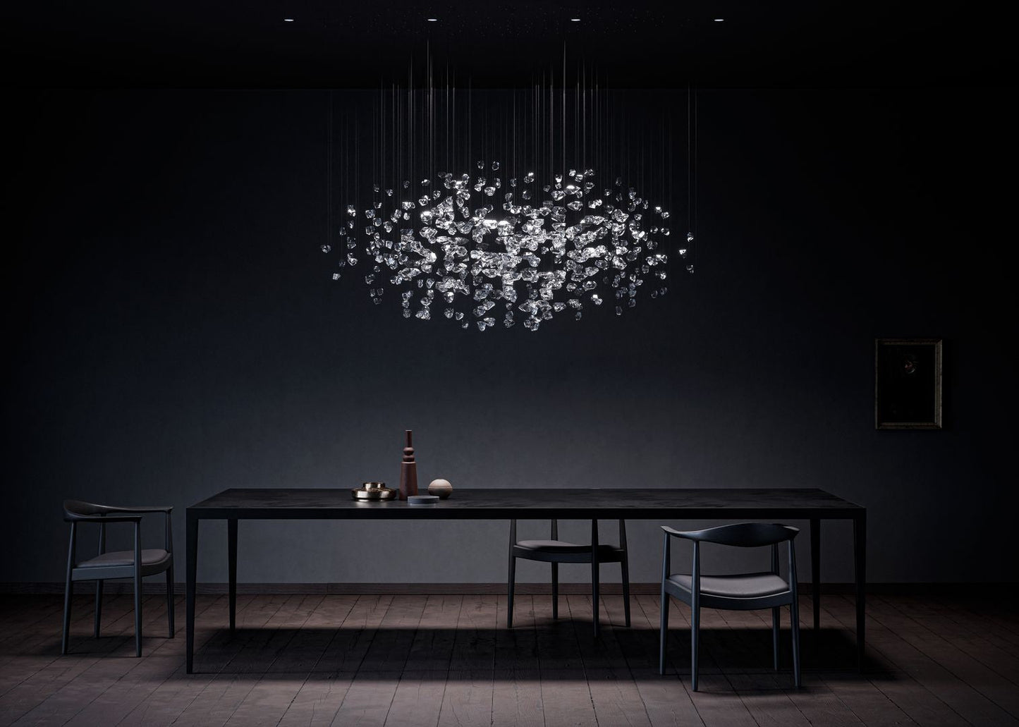 Customizable Raw Crystal Chandelier with Adjustable Height & Dimmable