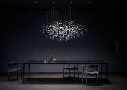 Customizable Raw Crystal Chandelier with Adjustable Height & Dimmable