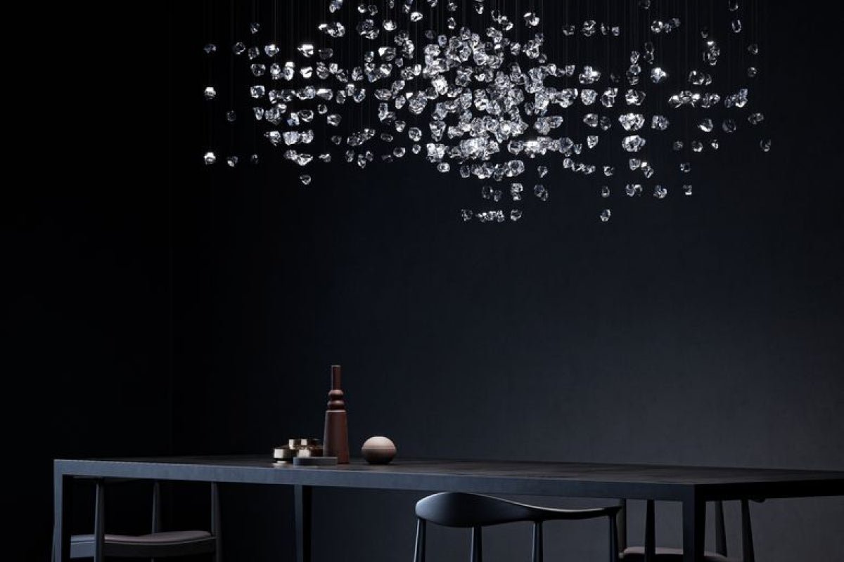 Customizable Raw Crystal Chandelier with Adjustable Height & Dimmable