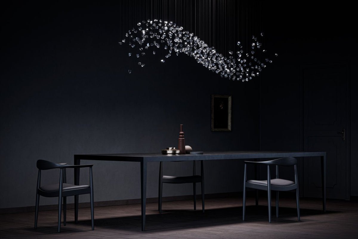 Customizable Raw Crystal Chandelier with Adjustable Height & Dimmable