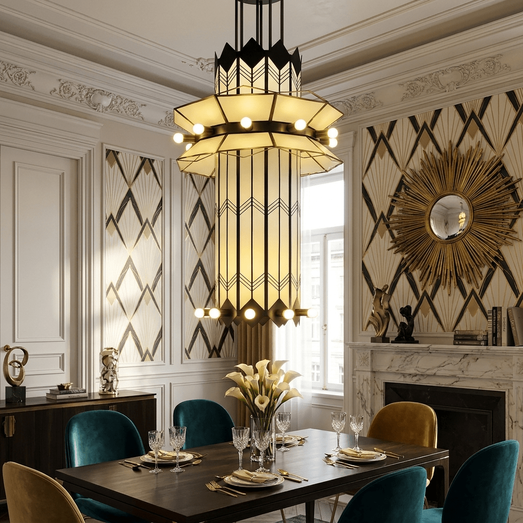 Rayonne Art Deco Pendant Chandelier - Elegant Design with Adjustable H