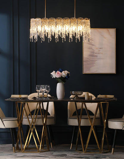 Modern Rectangular Icicle Glass Chandelier with Adjustable Height and