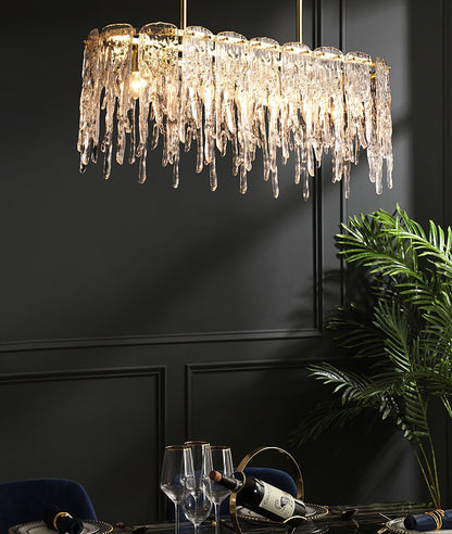 Modern Rectangular Icicle Glass Chandelier with Adjustable Height and
