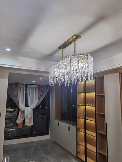 Modern Rectangular Icicle Glass Chandelier with Adjustable Height and