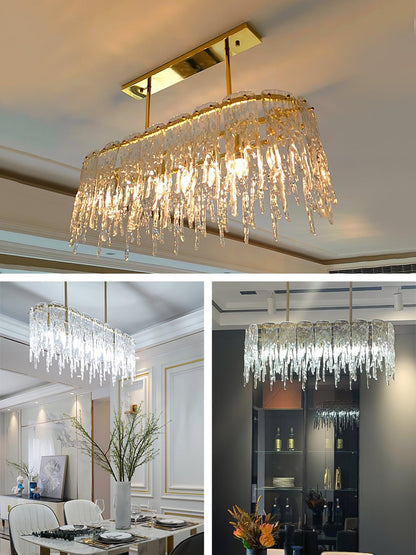 Modern Rectangular Icicle Glass Chandelier with Adjustable Height and