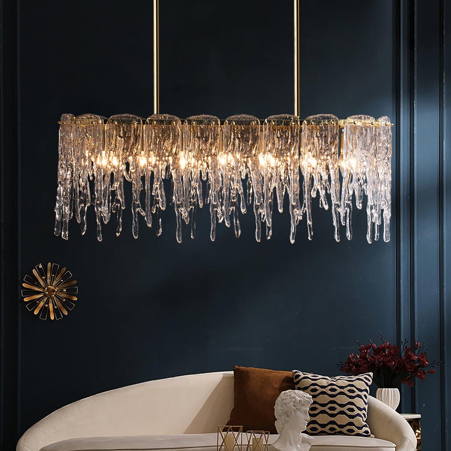 Modern Rectangular Icicle Glass Chandelier with Adjustable Height and