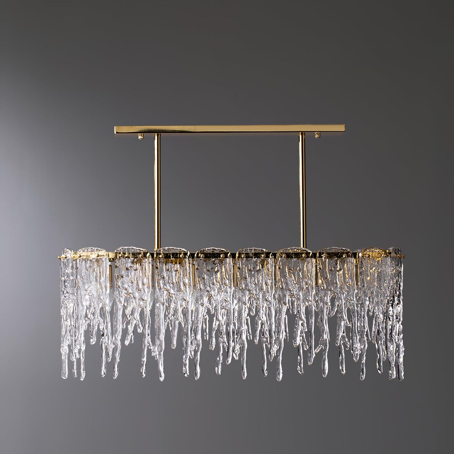 Modern Rectangular Icicle Glass Chandelier with Adjustable Height and